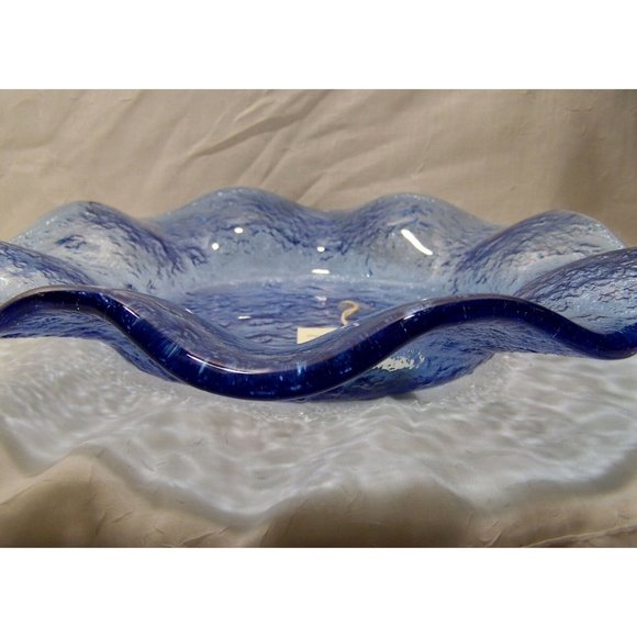Italian Murero Glass Textured Wave Bowl Sky Blue - Picture 9 of 12